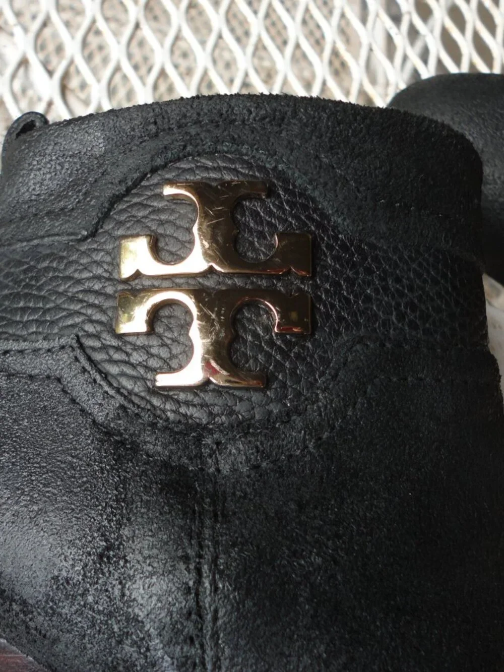 TORY BURCH Black Leather Distressed Chunky Heel Ankle Boots Size 6